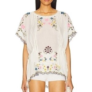 Free People Danielle Embroidered Boho Top Cloud Dancer Ivory Small NWT